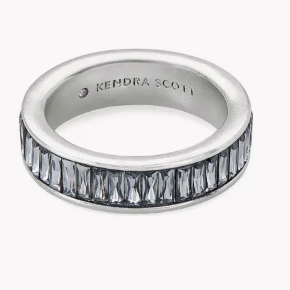 Jack Silver Band Ring in Charcoal Gray Crystal size 7